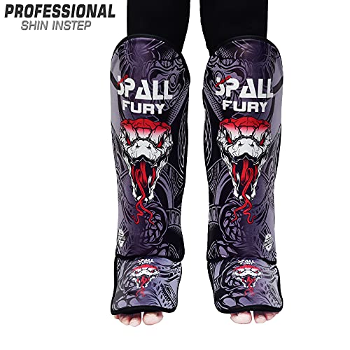 Muay Thai Shin Guards for Kickboxing Martial Arts BJJ Boxing Equipment MMA Training and Sparring Leg Guard with Instep Protection Pads - color: Fury-Gray, size: Large/Xlarge