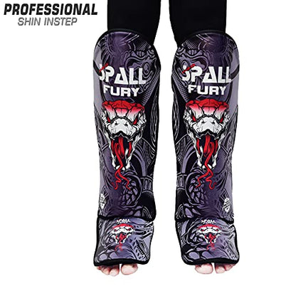 Muay Thai Shin Guards for Kickboxing Martial Arts BJJ Boxing Equipment MMA Training and Sparring Leg Guard with Instep Protection Pads - color: Fury-Gray, size: Large/Xlarge