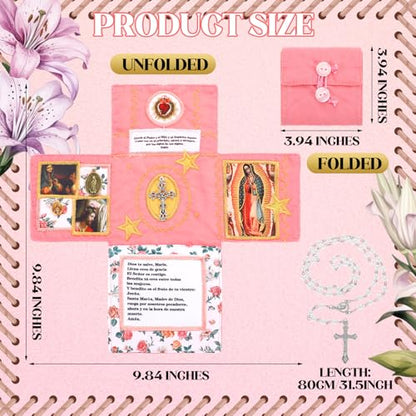 HunnmingRe Handmade Catholic Pocket with Silver Prayer Cross, Catholic Pocket Shrine with Built in Pearl Rosary Cross Prayer Quilt Portable Faith Altar Christian Gift for Friends and Family