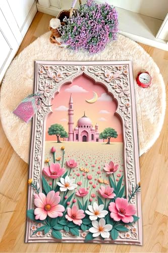 AI-Designed Educational Children Prayer Mat Digital Print Non-Slip Base 60x100cm Polyester with 4mm Foam Padding Purple 60x100