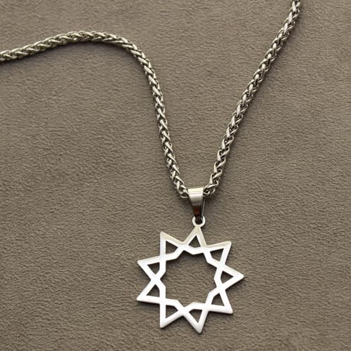 Unisex Nine Point Bahaism Bahai Star Necklace Chain Pendant - color: Gold Plated Steel, size: 18" Chain