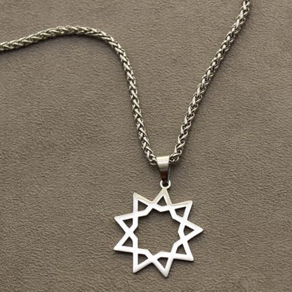 Unisex Nine Point Bahaism Bahai Star Necklace Chain Pendant - color: Gold Plated Steel, size: 18" Chain
