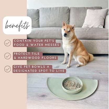 Should We Go? Waterproof Silicone Dog Food Mat – Medium Size Non-Slip Pet Bowl Mat, Raised Edge Design, Easy-to-Clean Pet Food Placemat for Dog & Cat Bowls, 21" Across x 10.5" Deep - Ocean Blue - color: Ocean Blue, size: Medium