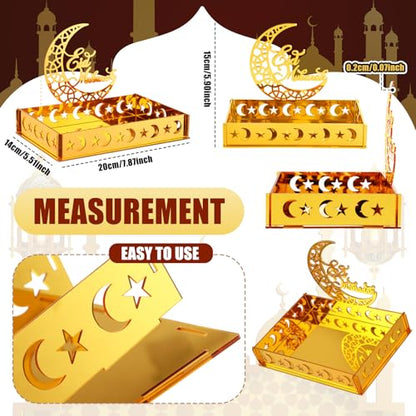 DoubleFill Ramadan Serving Tray Gold Eid Mubarak Holder Al-fitr Home Decoration for Moon Star Tray Gold Container for Home Islamic Muslim Party Tableware Kitchen Dessert Food Storage(Eid Mubarak) - style: Eid Mubarak