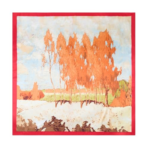 Silk-Feel 35x35 Satin Hair Scarf | Multi-Way Head Wrap for Sleep, Style & Hijab | Gift-Ready Fashion Scarf for Women - color: Yellow-birch Tree