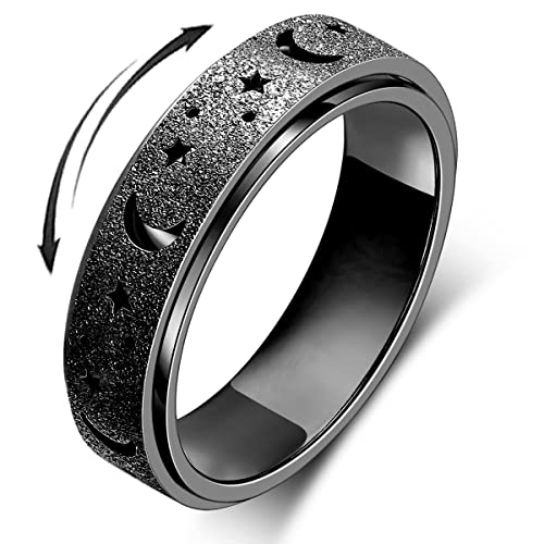 Anxiety Ring for Women Spinner Ring Fidget Toys Adults Fidget Ring Spinner Rings Stainless Steel Fidget Rings Fidgit Ring Men Moon Star Black Size 6 - size: Size 6, style: Moon Star-Black