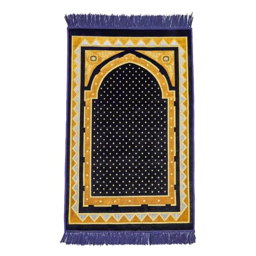 Muslim Prayer Rug, Soft Plush Thin Islamic Prayer Mat, Janamaz, Sajada, Praying Carpet, Islamic Gift, Foldable Portable Turkish Prayer Mat for Men&Women, Lightweight Travel Prayer Rug, 26"x43" - color: Taif / Navy