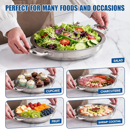 2-Set 12 Inch Shrimp Cocktail Serving Dish with Ice Tray, Cold Chilled Serving Trays, Cooling Platter Charcuterie Board for Appetizer Oyster Salad Buffet Parties, Dishwasher Safe, Stainless Steel - size: 2-Set