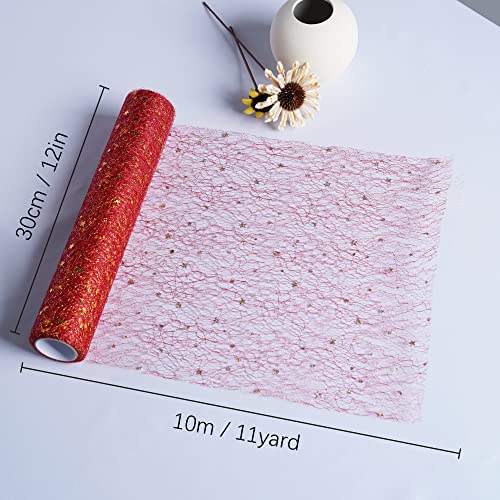 OSVINO Starry Moon Table Runner, Sequin Glitter Mesh for Wedding Party - color: Red