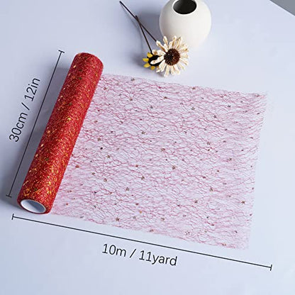 OSVINO Starry Moon Table Runner, Sequin Glitter Mesh for Wedding Party - color: Red