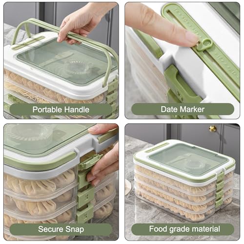 Food Storage Containers with Lids, Plastic Cookie Storage Containers Airtight, 4-Layer Stackable Food Containers with Handle&Dessert Cutlery Storage Dumpling Storage Box Cookie Carrier