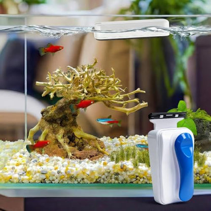 Rise Torrent Aquarium Magnetic Glass Cleaner, Fish Tank Algae Scraper Brush Cleaning Tool for 1/4"-1/2" Thickness Glass, Floating Scrubber Brush Cleaner for Acrylic, 1 Detachable Scraper, Large - size: Large