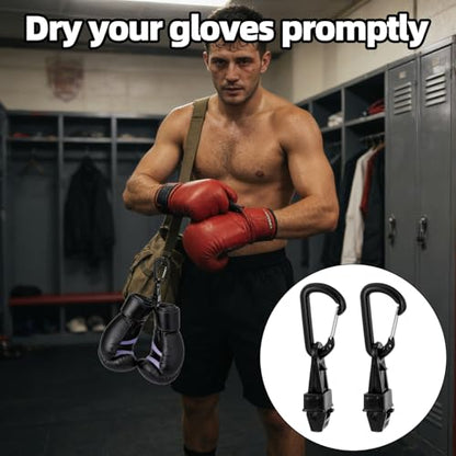 2pcs Boxing Gloves Clip with Carabiners, No-Slip Gloves Clamp Holder for Hanging MMA Muay Thai Glove on Backpack Gym Bag or Gear Bag Quick-Dry Carrying Hook for Training Equipment