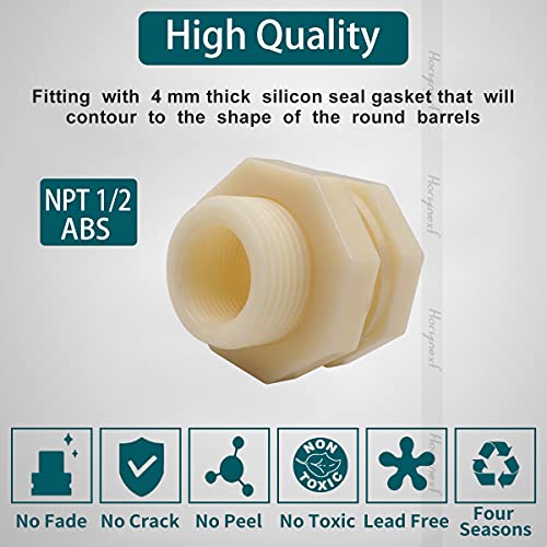 NPT1/2 ABS Bulkhead Fitting, Pipe Connector for rain Barrel Garden Hose Adapter Spigot kit Water Tank Gallon Drain Bucket (pack of 4 pcs) - size: NPT1/2 female thread (3/4 inch I.D.）ABS
