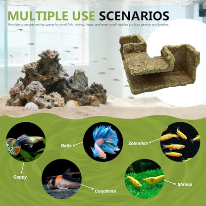Aquarium Underground Corner Cave, Rock-Texture Fish Tank Viewing Tunnel Hideout for Betta, Shrimp, Corydoras & Kuhli Loach, Small Aquarium Decor Cave for Bottom-Dwelling Fish