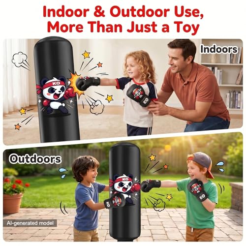 Inflatable Punching Bag for Kids: Qoosea 48 Inches Kids Bop Bag Boxing Gloves & Air Pump Dinosaur Toy Gift for Toddler & Kid Ages 3-8,Freestanding Punching Bag Easy to Inflate,Boxing Bag - color: Black