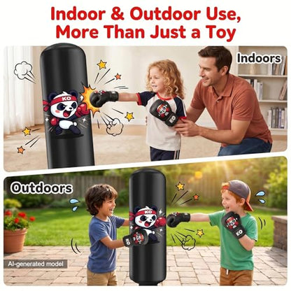 Inflatable Punching Bag for Kids: Qoosea 48 Inches Kids Bop Bag Boxing Gloves & Air Pump Dinosaur Toy Gift for Toddler & Kid Ages 3-8,Freestanding Punching Bag Easy to Inflate,Boxing Bag - color: Black