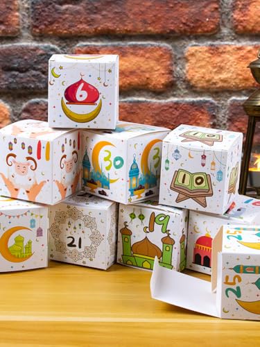 Ramadan Advent Calendar 2025, 30 Ramadan Countdown Boxes with Festive Islamic Art, Eid Mubarak Coutdown Calendar Fillable Ramadan Gifts Box, Ramadan Decorations for Home