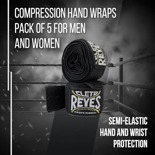 CLETO REYES Compression Hand Wraps for Boxing Gloves, Stretchy Breathable, MMA, Kickboxing, Muay Thai, Black - size: Pack of 5