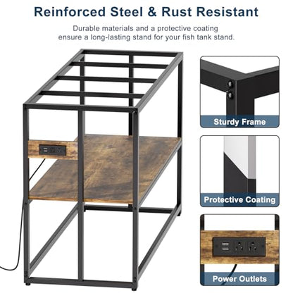 Urban Deco 55-75 Gallon Fish Tank Stand with Power Outlets, 900LBS Capacity Aquarium Stand, Metal Fish Tank Stand Dual-Layer Design Terrarium Stand, Rustic Brown - color: Brown, size: 75 gallon