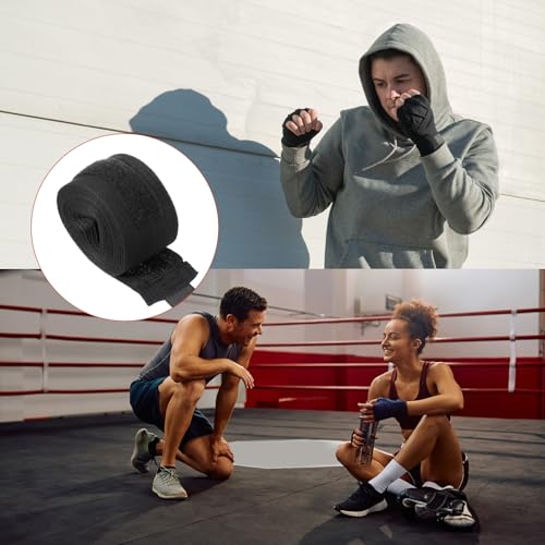 PATIKIL Boxing Hand Wraps, Elastic Boxing Wraps Cotton Fist Mitts Wrist Straps Protection for Muay Thai Martial Art - color: Black, size: 197 inch