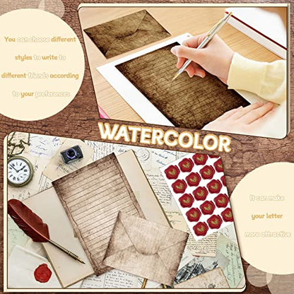 TaoBary 160 Pcs Stationery Paper Set 50 Double Sided Stationery Papers with 50 Matching Envelopes and 60 Round Dot Sticker, 10 Design(Vintage,8.5 x 11 Inch) - size: 8.5 x 11 Inch, style: Vintage