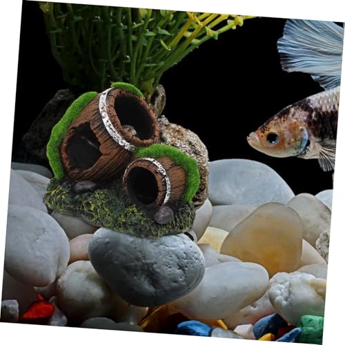 Yardwe Resin Broken Barrel Aquarium Ornament Betta Fish Hideout Decor Small Fish Tank Accessory Effortless Maintenance Sustainable Material for Aquatic Environments