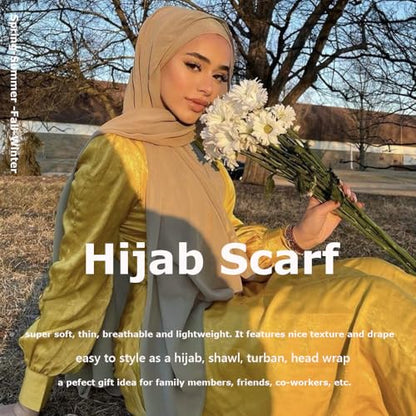 Chiffon Scarf for Women Lightweight Breathable Sunscreen Soft Solid Hijab Scarf for Daily & Muslim Wear - color: Khaki Chiffon Scarf