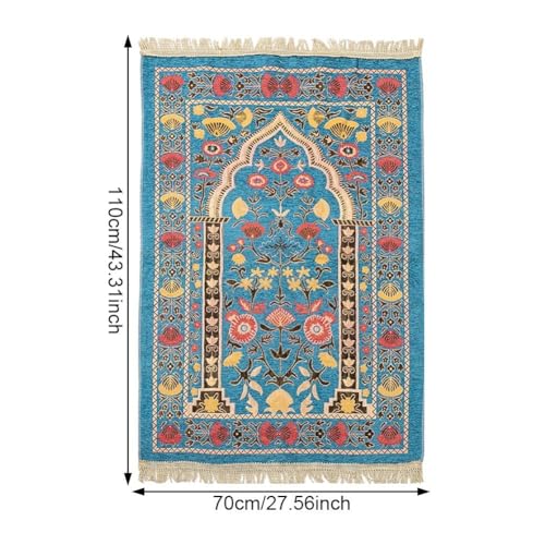 Muslim Prayer Rug, Soft Plush Thin Islamic Prayer Mat, Travel Janamaz, Sajada Tassel Praying Carpet, Ramadan Eid Hajj Gift - color: Blue