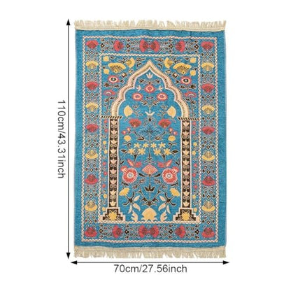 Muslim Prayer Rug, Soft Plush Thin Islamic Prayer Mat, Travel Janamaz, Sajada Tassel Praying Carpet, Ramadan Eid Hajj Gift - color: Blue