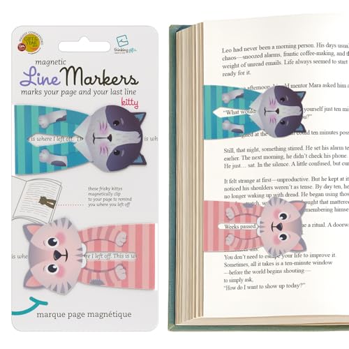 Gifts for Readers & Writers Linemarker Bookmark, 2 Pack Magnetic Bookmarks, Includes Line Finder Slit for Easy Line Tracking, Small & Cute Stationery, Book Page Holder, Reading Accessories, Cats - color: Cats