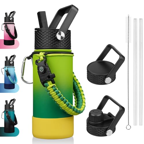 BJPKPK 18oz Insulated Water Bottle with 3 Lids, Straw Lid & Handle - color: Bamboo Grove, size: 18 Ounces