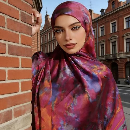 Hijab Scarf for Women Fashion Printed Modal Hijab Head Wrap Scarves Lightweight Long Scarf Shawls - color: Watercolor O