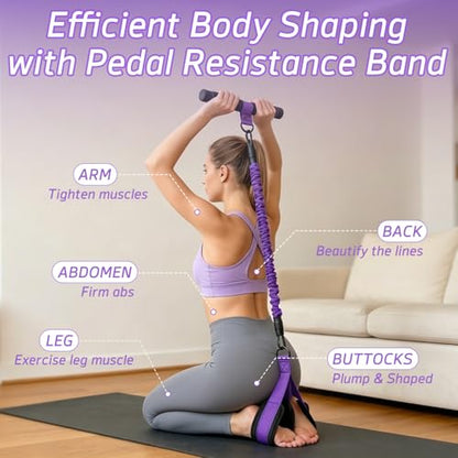 Pedal Resistance Band with Handle: Upgraded 2 Tube Adjustable Resistance Bands for Abdomen, Waist, Arm, Core/ABS, Leg, Physical Therapy - Sit Up Exercise Equipment for Women Home Gym Travel Workout