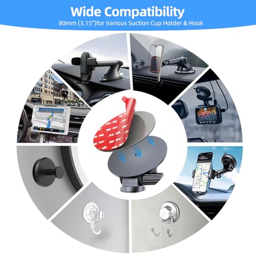 80mm Round Double-Sided Adhesive Pads for Dash Suction Cup Mounts, 4-Pack | Heat-Resistant 80mm/3.15in Circle Adhesive Pads For Dash/Camera/Gps/Phone Suction Mounts; Clean Flat Surface, Cure 48h