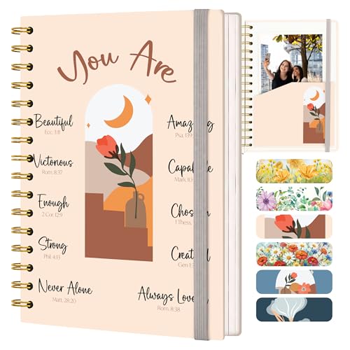 Blank 140 Page Christian Journals for Women – Multiple Designs – Hardcover with Scripture – Spiral Christian Notebook – Inspirational Writing Notebook for Bible Study and Prayer – You Are - color: Beige