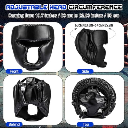 Arrowbash Set of 2 Boxing Headgear and Gloves for Adults 10oz Boxing Gloves Full Face Headgear Sparring Equipment for Martial Arts Muay Kickboxing Taekwondo Karate Training - color: Black, style: Classic