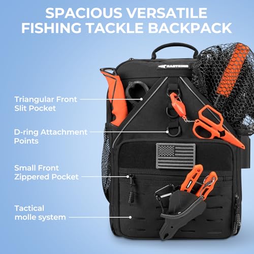 KastKing KarryAll Fishing Backpack with Rod Holder 4 Tackle Boxes, 40/26L | Tackle Bag Storage Fishing Gear and Equipment, Water‑Resistant Material, Fishing Gift for Men - color: D: Medium (26 L) - Black