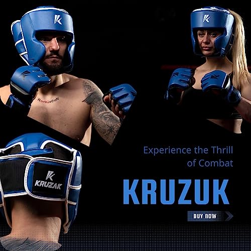 Kruzak Unisex Boxing Headgears - MMA Training, Adjustable Padded, Kara,Muay Thai Headgear, Kickboxing, Sparring, Martial Arts, Karate, Taekwondo MMA Body Equipment - color: Blue, size: Small-Medium