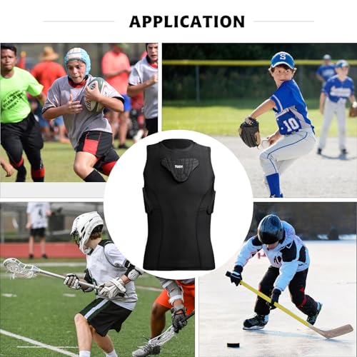 Youth Padded Compression Shirt Vest Rib Chest Protector Football Baseball - color: Padded Vest Black, size: Medium