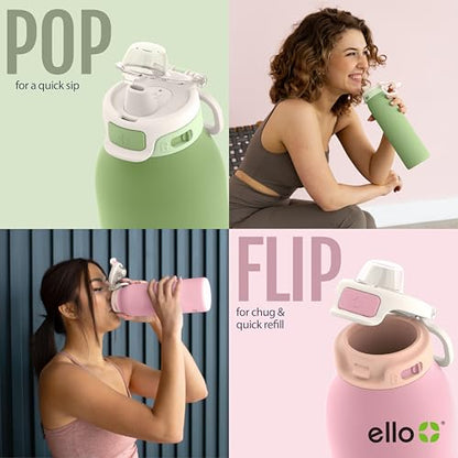 Ello Pop & Fill Insulated Stainless Steel Water Bottle with Quick Fill Lid, Leakproof Locking, Sip or Chug Spout, BPA-Free, Double Wall Vacuum Insulated for Sports, Travel & School- 22oz / 32oz / 40oz - color: Strawberries, style: 22oz