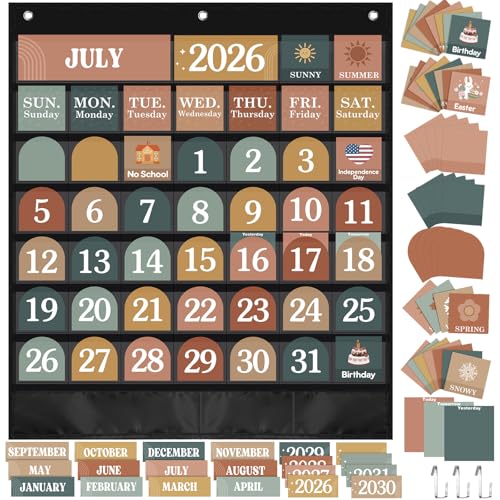 Sinload Classroom Calendar Pocket Chart Black, Modern Boho 2 - color: Black, style: Modern Boho 2