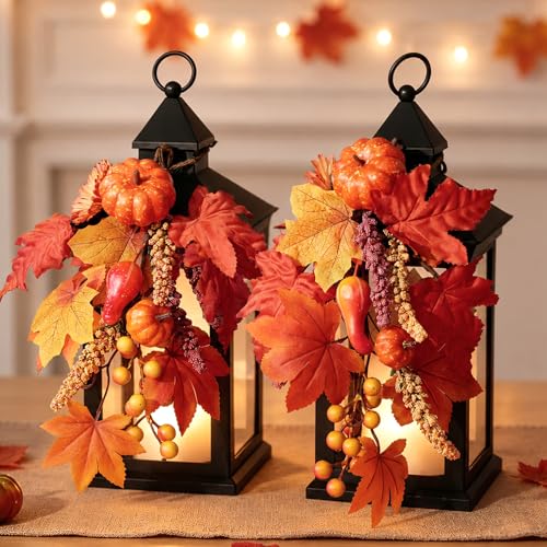 JOIONE Fall Decorative Candle Lanterns, 2 Packs 14" Waterproof Porch Decor - color: Fall Style 2