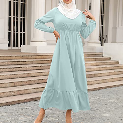 Ctreela Muslim Abaya Dress for Women Long Sleeve Tunic Islamic Prayer Dress Abaya Kaftan Dubai Dress Middle East Clothes - color: Green, size: Medium