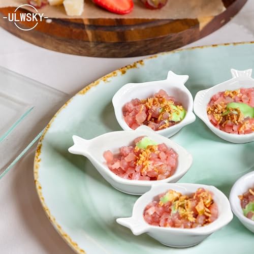 Set of 6 Fish Shape Sauce Dishes,Porcelain Dipping Bowls,Appetizer Plate,Dishwasher Safety,for Ketchup Salad Wasabi Sushi Chips Meats Veggies