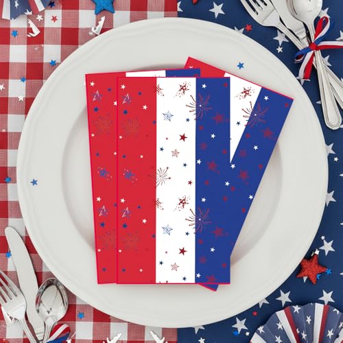 4th of July Napkins, 200Pcs Patriotic Napkins Disposable, Red White and Blue Star Stripe American Flag Paper Hand Towels Fourth of July Napkin for Table Dinner Bathroom Independence Day Party Supplies - color: Red white and blue-Patriotic, size: 200Pcs