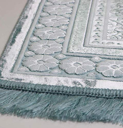 Modefa Velvet Prayer Rug - Soft Plush Turkish Janamaz Sajada Carpet for Men and Women - Plain Solid Prayer Mat Ramadan Eid Gift - with Prayer Beads - Luxury Floral Stamp (Light Blue) - color: Light Blue