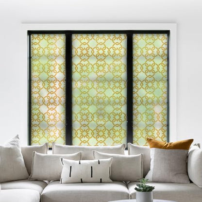 DKTIE Celtic Knot Seamless Pattern Full Privacy Window Film | French Doors Stained Glass Look Art Deco Background Japanese Overlap Circle Net (C650, 17.7'' x 78.7'') - color: C650, size: 17.7'' x 78.7'' (with tools)