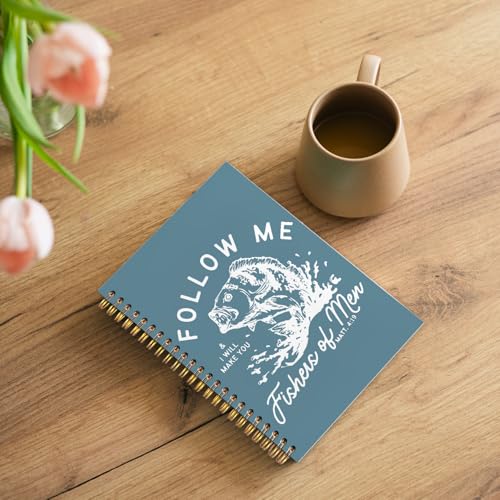 WUCHJ Lake Blue Retro Fish Christian Notebook, Matthew 4:19 Bible Verse Journal, Religious Scripture Spiral Notebook Journal for Note Taking, Christian Faith Based Gifts for Women Men, 5.5x8.3 Inch - color: lake blue fish follow me