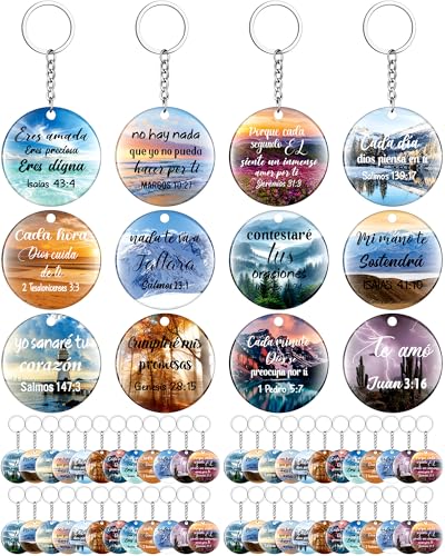 Sureio 48 Pc Spanish Christian Keychain Gift with Bible Verse - style: Landscape